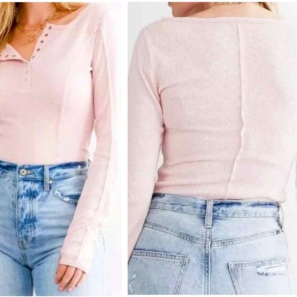 NWT Free People Sloane S Small Bodysuit Henley Top Pink Nectar Intimately Free - Picture 6 of 6